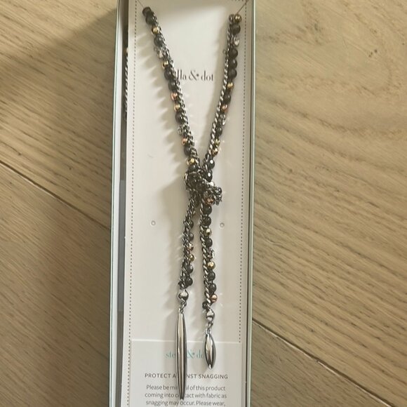 Stella & Dot Silver, Gold, Black, and Grey Lariat Necklace - NWOT. - Picture 2 of 8